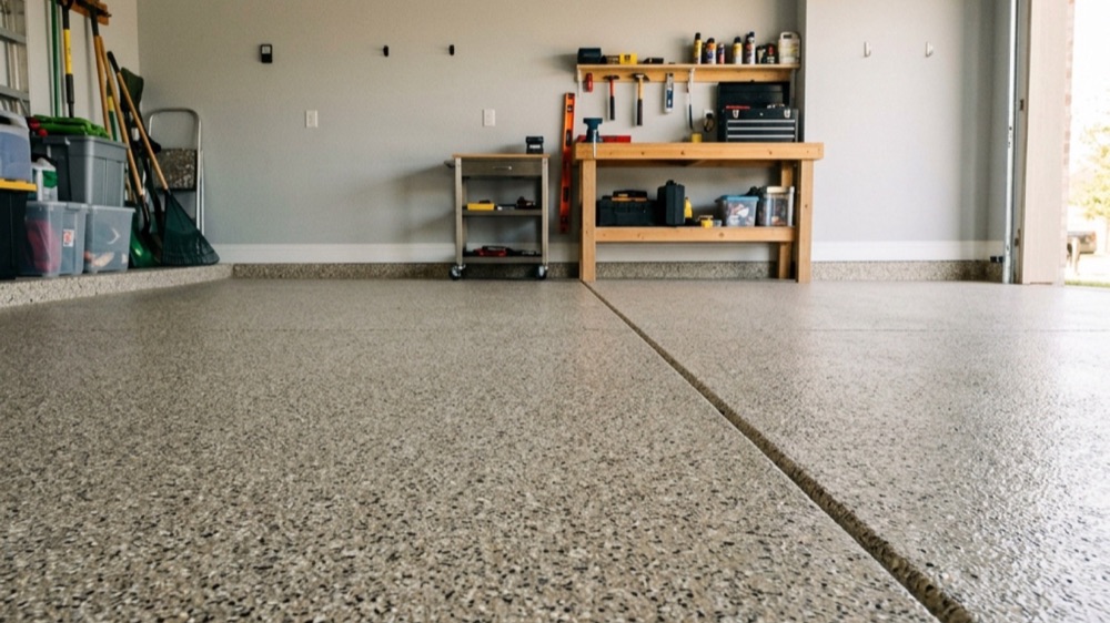 Weslaco garage with decorative concrete coating